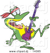 June 9th, 2016: Cartoon Vector Clipart of a Dancing Guitarist Frog by Toonaday