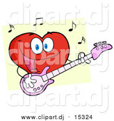 September 29th, 2016: Cartoon Vector Clipart of a Smiling Love Heart Cartoon Character Playing Guitar by Hit Toon