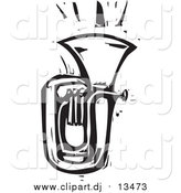 September 8th, 2016: Vector Clipart of a Tuba - White and Black Woodcut Version by Xunantunich
