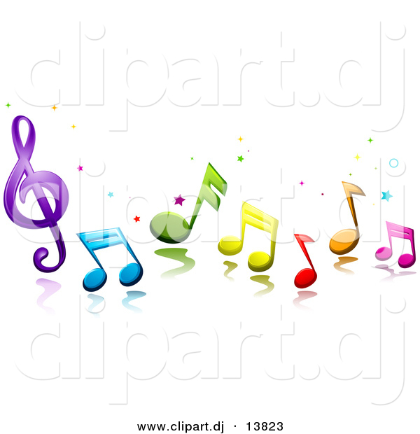 Vector Clipart of 3d Colorful Music Notes and Stars