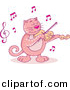 Cartoon Vector Clipart of a Pink Cartoon Cat Playing Violin by Any Vector