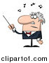 Cartoon Vector Clipart of a Senior Music Conductor Waving a Baton by Hit Toon