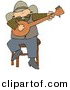 Clipart of a Cartoon Cowboy Sitting on Stool and Playing a Banjo by Djart
