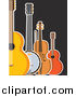 Clipart of a Guitar Banjo Violin and Ukulele on Black by Maria Bell